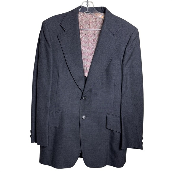 Vintage Charcoal Gray Blazer and Vest Set Geometric Pattern Lining Mens Suit